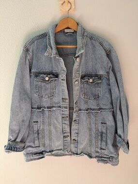 Roolee Light Wash Distressed Denim Jacket - Light Blue Size XXL